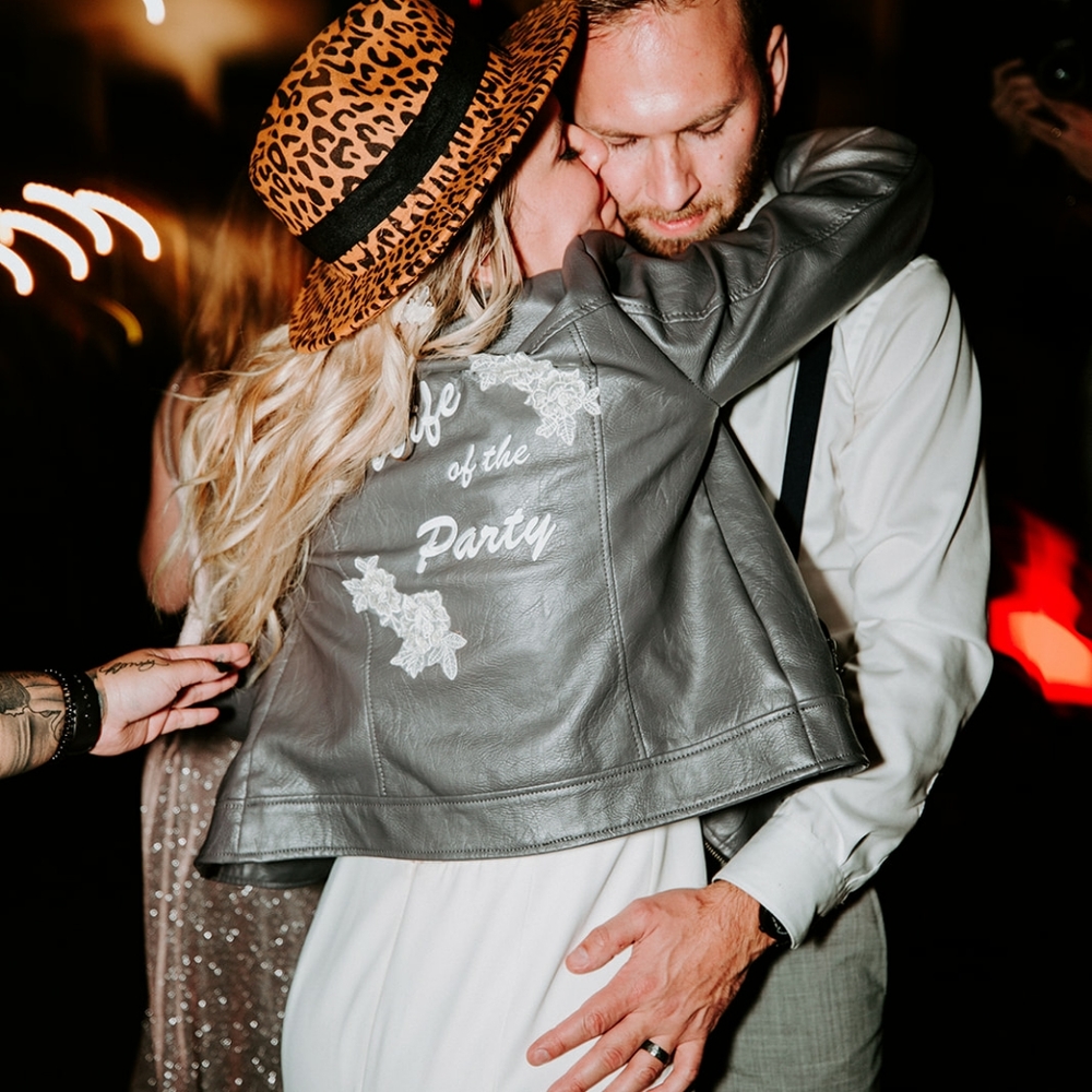 Wife of the Party grey leather jacket